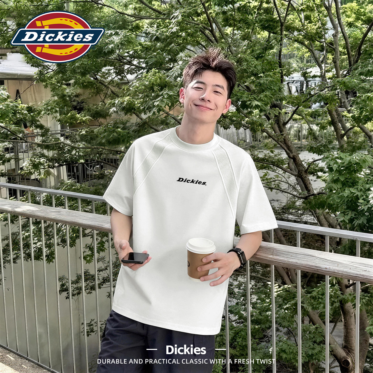 Dickies重磅短袖t恤男款落肩袖设计感男士正肩上衣白色百搭半袖男