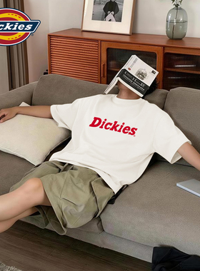 Dickies纯棉短袖T恤男款2026夏季新款半袖上衣宽松大码白色体恤男