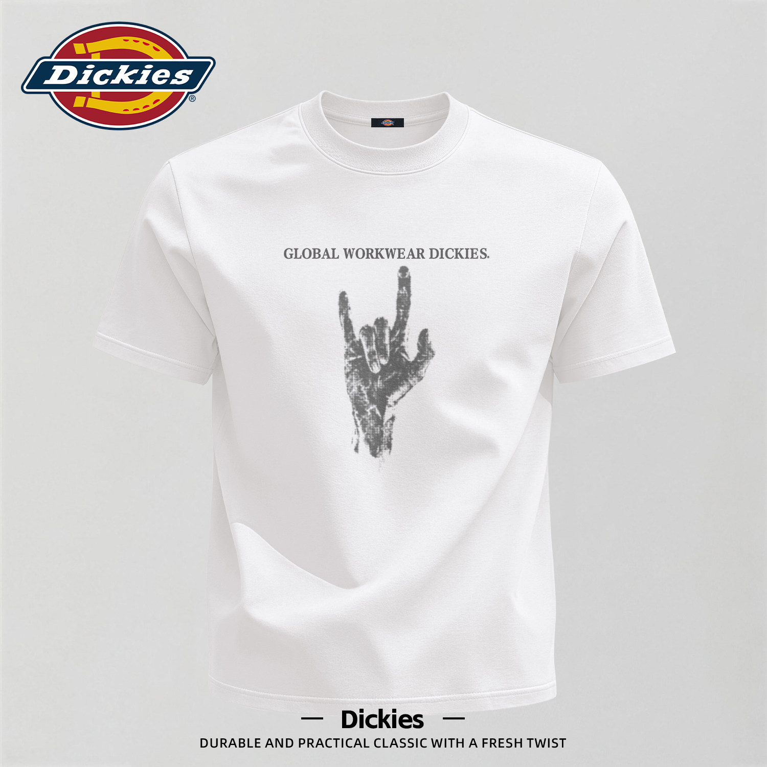 Dickies潮流印花短袖T恤男夏季宽松透气圆领休闲百搭纯棉白色上衣