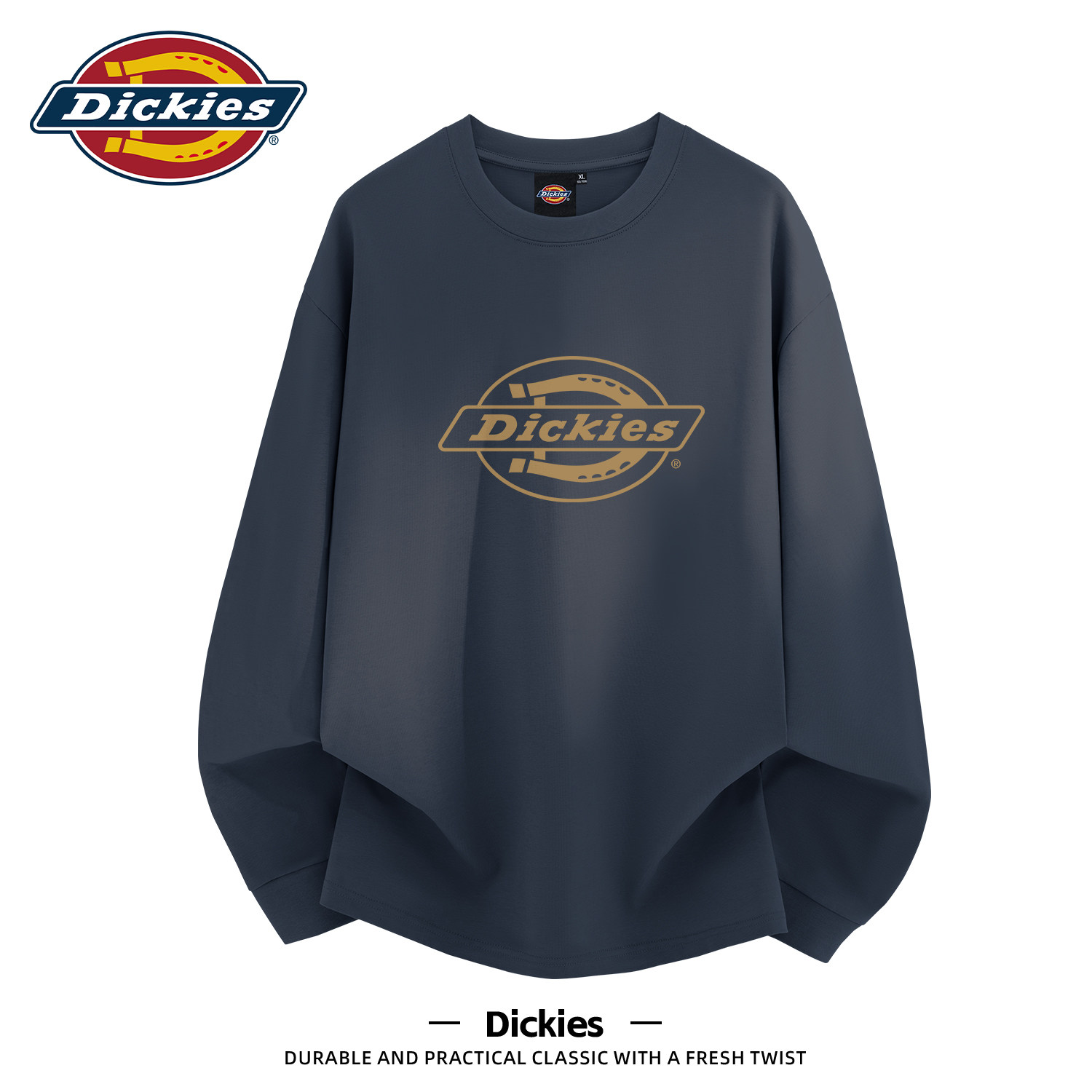 Dickies美式宽松纯棉长袖T恤男款青少年早秋季2026新款男装打底衫