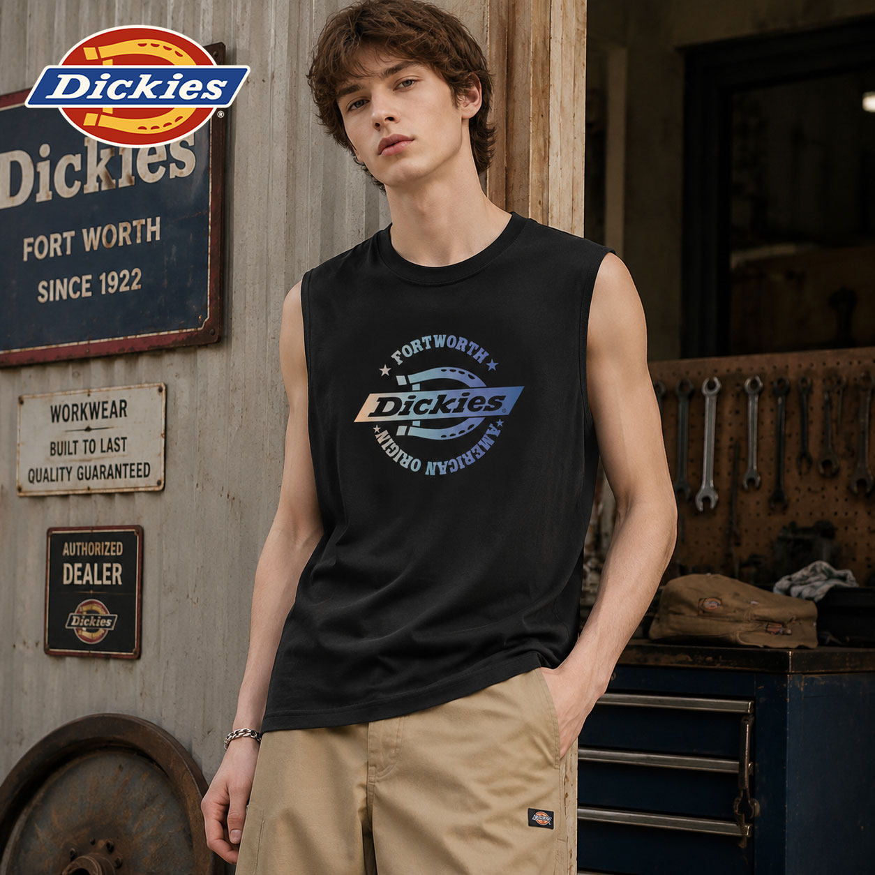 Dickies美式纯棉背心男夏季薄款透气运动无袖上衣LOGO印花潮牌T恤