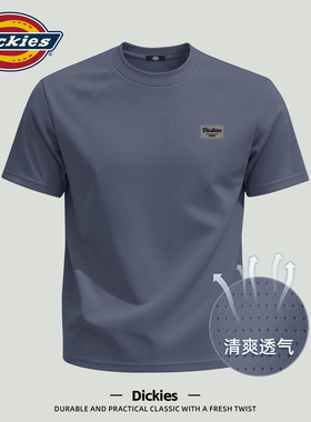 Dickies迪克斯冰丝短袖T恤男宽松透气休闲印花上衣夏季运动衣服男
