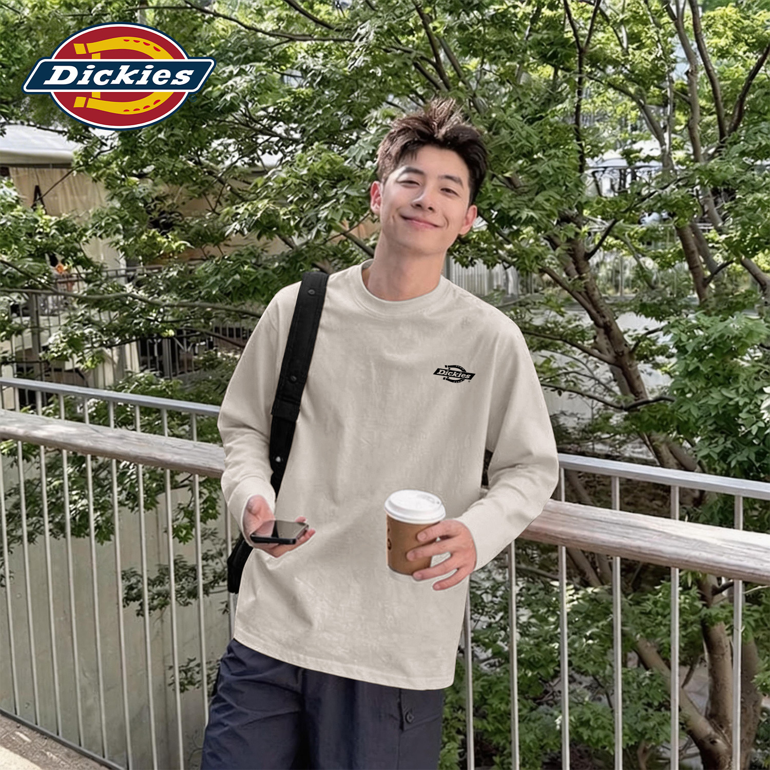 Dickies潮牌长袖T恤男2026秋季新款宽松休闲百搭圆领印花纯棉上衣