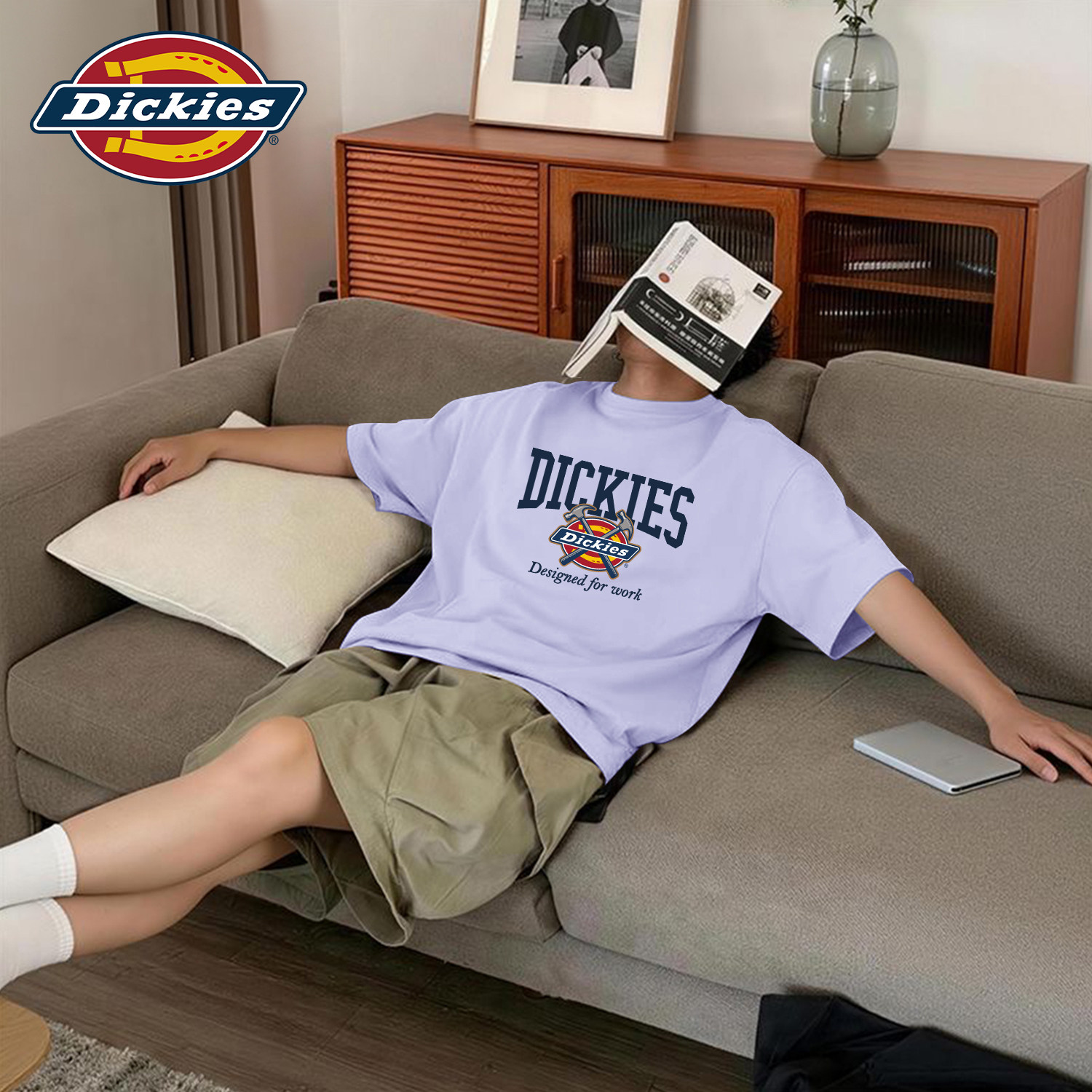 Dickies紫色短袖t恤男生夏季宽松纯棉五分袖上衣男士夏装衣服半袖