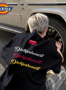 Dickies黑色纯棉T恤男款青少年美式重磅短袖2026新款潮流印花上衣