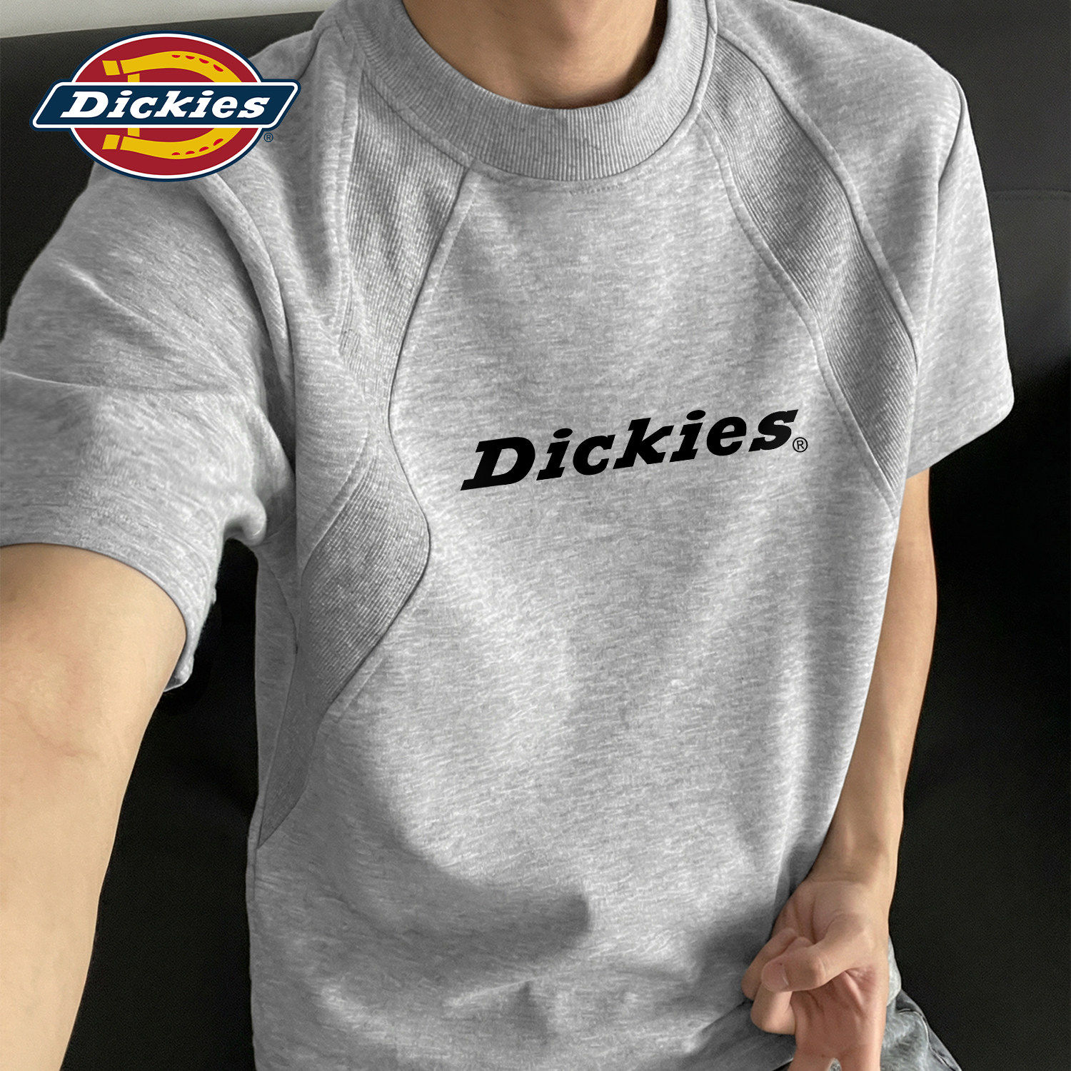 Dickies男款短袖T恤2026新款夏季拼接款正肩男士体恤青少年上衣服