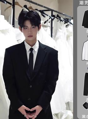 西装男套装氛围高级感韩版帅气伴郎订婚礼服穿搭一套休闲西服外套