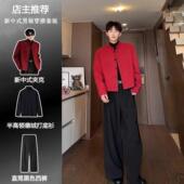 西装 套装 男痞帅新中式 红色垫肩西服外套ins短款 立领高级感春秋款