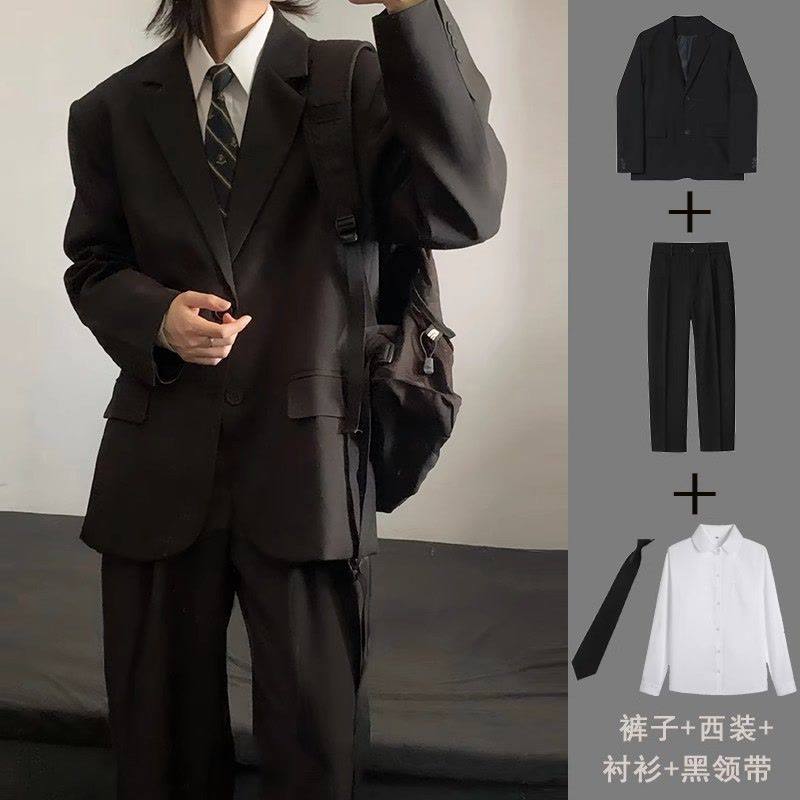 西服黑色男士西装套装男生校供感外套高级感大学生面试日系dk制服