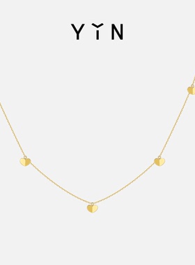 节日礼物YIN隐 折纸开心项链18K金爱心小众锁骨链纯欲项链送礼物