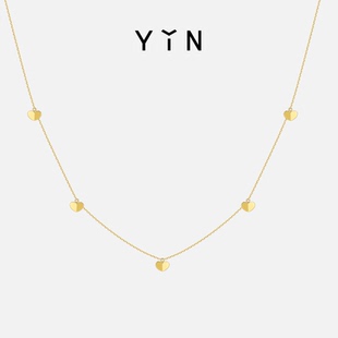 节日礼物YIN隐 折纸开心项链18K金爱心小众锁骨链纯欲项链送礼物