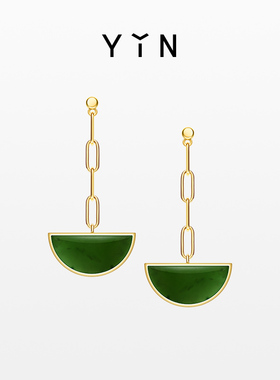 YIN隐「弈」系列 围棋耳钉-金绿18k金碧玉新中式耳钉耳环