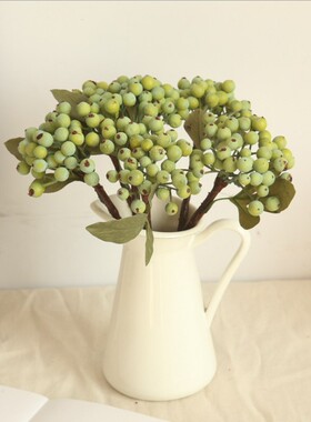 仿真果实绿色浆果泡沫果子人造绿植装饰花艺摆件带叶发财果软装饰