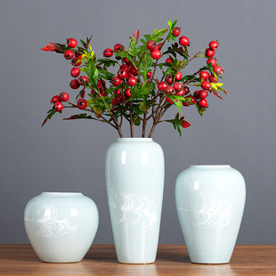 新中式橱窗家居卖场装饰桌面摆设仿真花仿真浆果野山楂红果实树枝