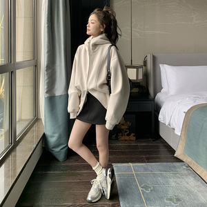 韩版时尚休闲连帽卫衣外套女2025春秋季新款宽松显瘦减龄洋气开衫,女装短外套,浙宝079