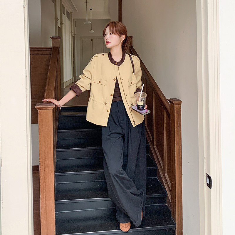 【新款】圆领撞色抽绳风衣外套8878-p155-k238，女装套装/套裙，浙宝079