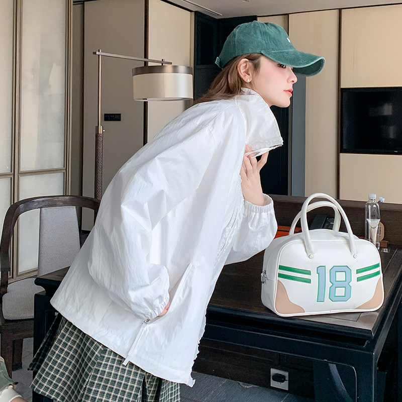 白色休闲短外套女2025春季新款韩系学院风宽松百搭小个子夹克上衣,女装短外套,浙宝079