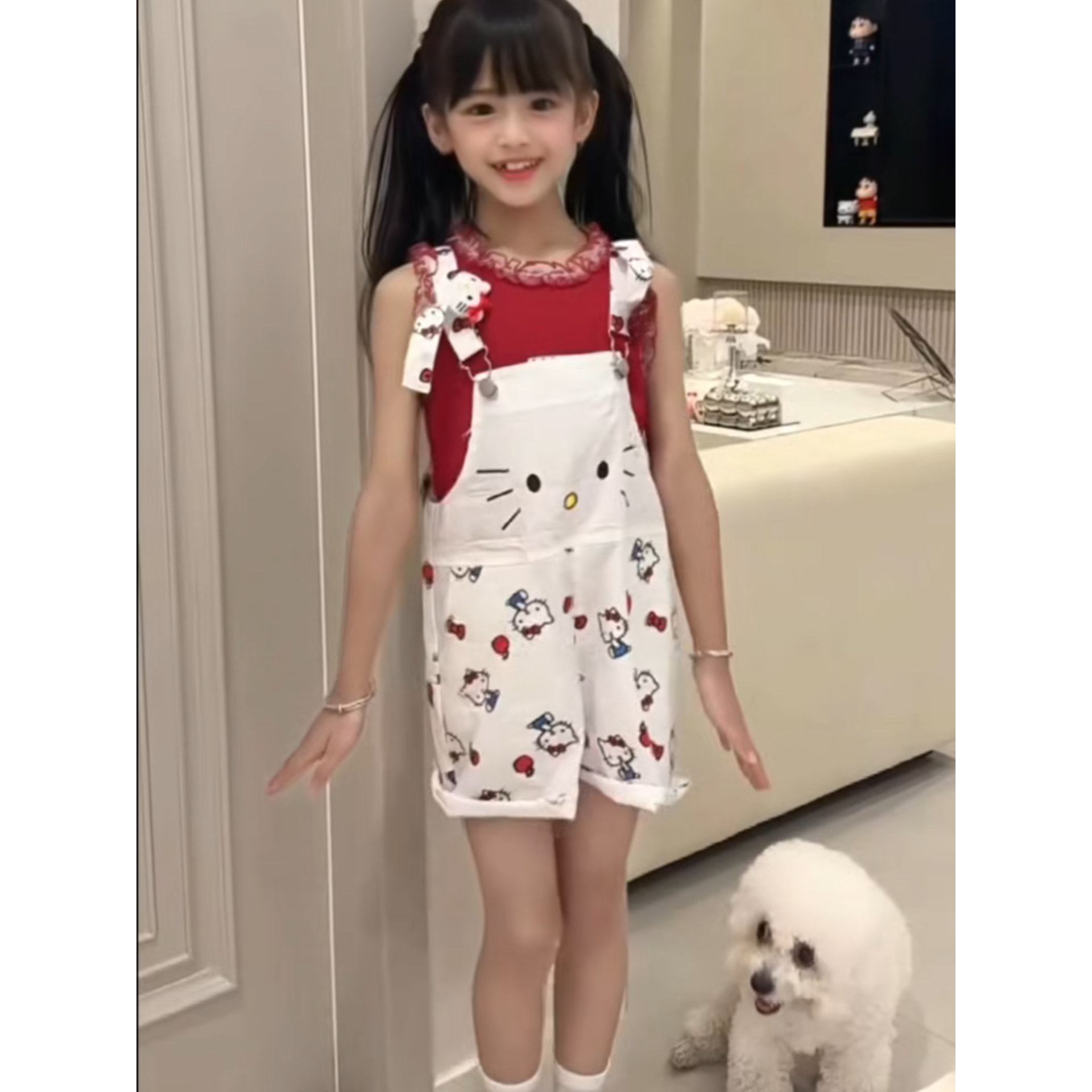 童装女童韩版时尚宽松可调节背带裤儿童连体短裤套装夏季宝宝夏装