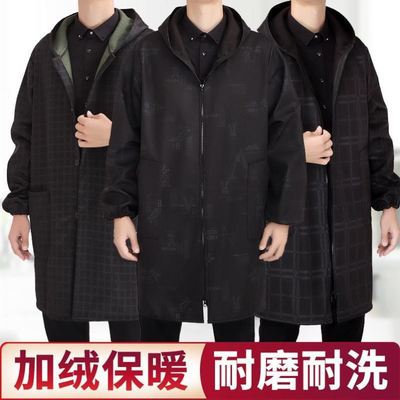 罩衣男款工作服新款加肥加绒大褂耐磨长袖家用围裙干活外套