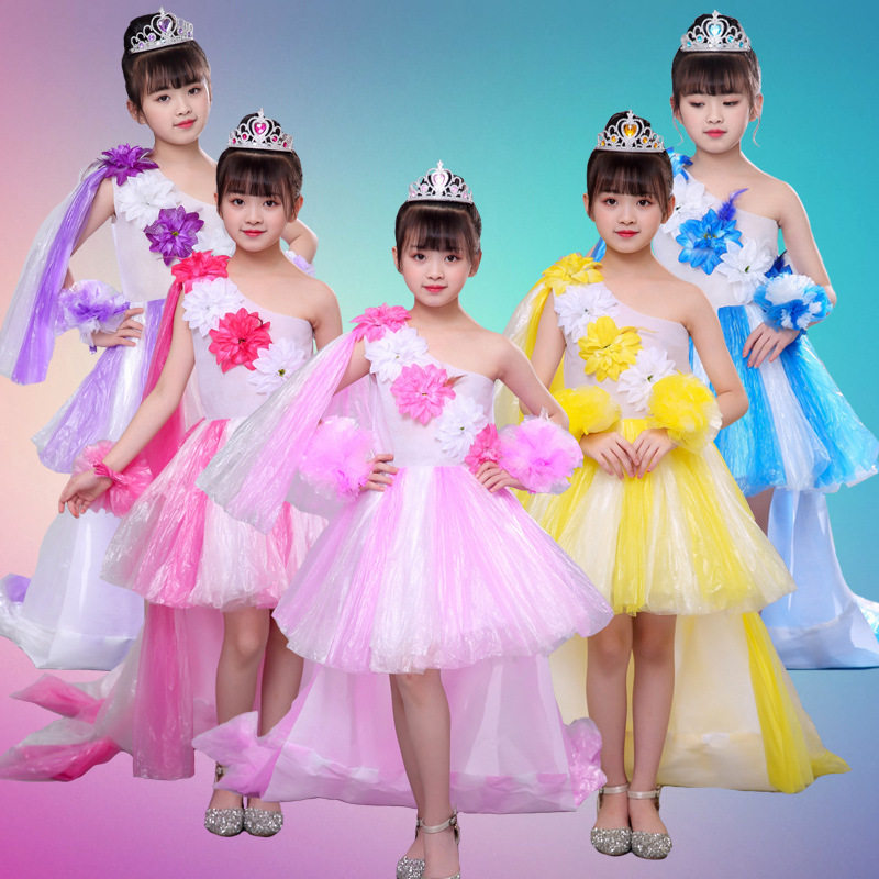 儿童环保时装秀衣服女孩手工自制