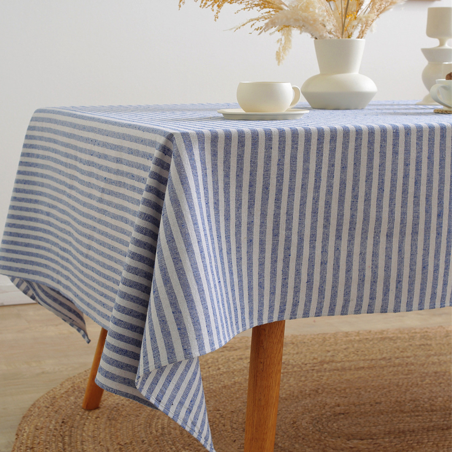 文艺简约日式条纹桌布ins小清新棉麻混纺长方形圆桌餐桌茶几布