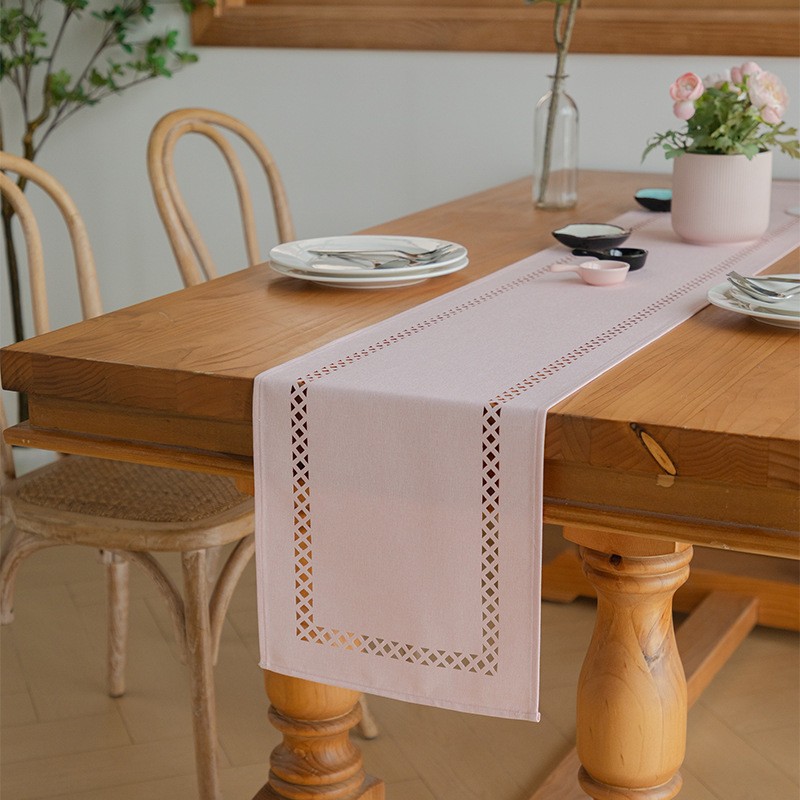 素色镂空简约法式复古风桌旗餐桌布艺装饰旗子茶几台布长条柜旗