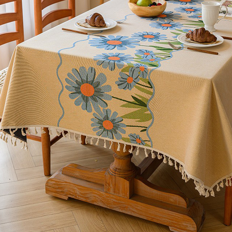 文艺简约田园客厅桌布长方形餐桌布茶几台布圆桌花朵流苏布艺盖巾