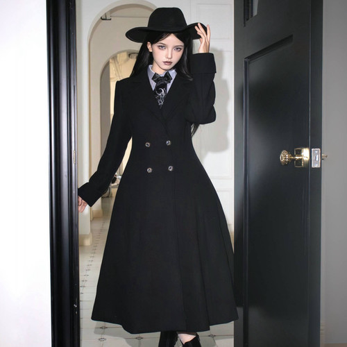 黄桃汤圆收腰显瘦哥特羊毛大衣现货