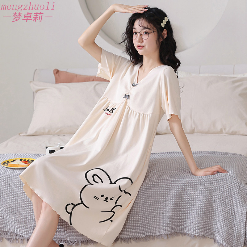 睡裙女夏季纯棉卡通韩版甜美可爱少女风可外穿时尚女款睡衣家居服
