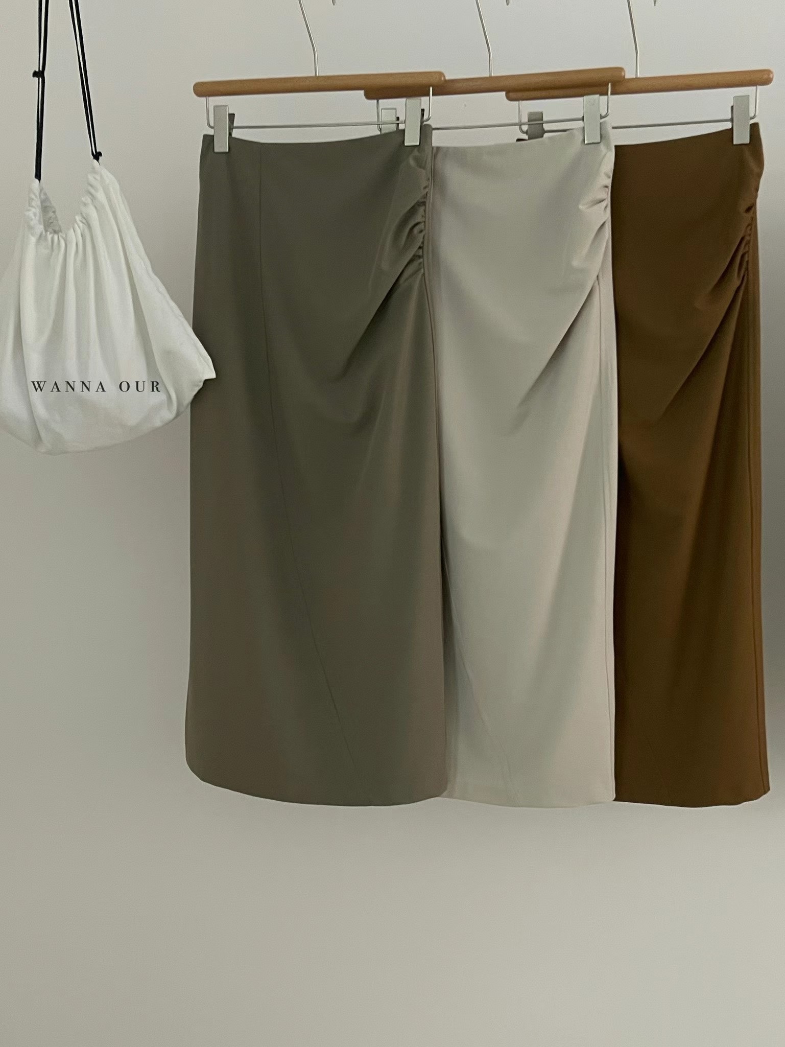 高腰中长裙褶皱半身裙