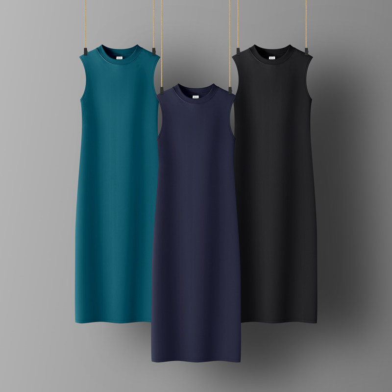 黑色半高领无袖连衣裙修身显瘦2020秋季新款女韩版打底背心裙长裙