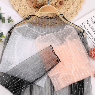 长袖 透明高领蕾丝打底衫 内搭洋气纱衣 2023年新款 网纱上衣女春秋装