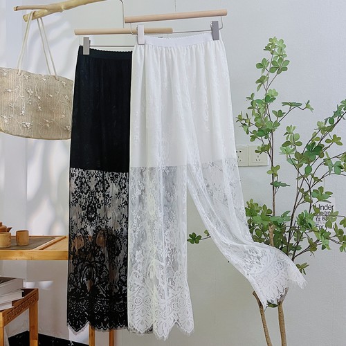 加长汉服白色安全裤蕾丝阔腿长裤旗袍内衬裤春秋松紧打底裤网纱裤
