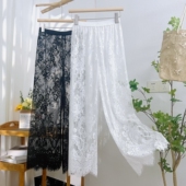 网纱透明蕾丝白色长裤 汉服阔腿打底裤 旗袍专用花边叠穿大码 安全裤