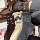 新款女袜秋冬复古费尔岛袜子女可爱卡通动物中筒袜拼色堆堆中筒袜