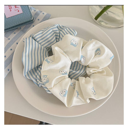 甜美少女条纹猫咪大肠发圈高弹力耐用发绳丸子头扎发头绳可爱发饰