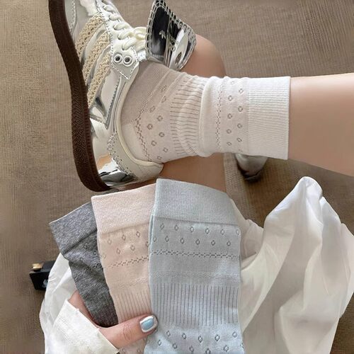 白色袜子女夏季薄款中筒袜网眼透气纯色堆堆袜春夏月子袜2026新款