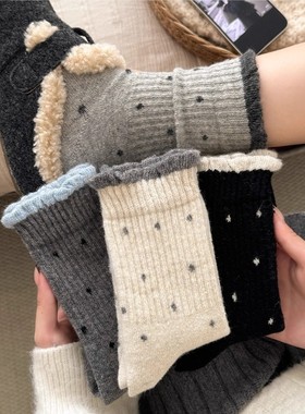 波点袜子女中筒袜秋冬季保暖加厚长袜配勃肯鞋冬天堆堆中筒袜子