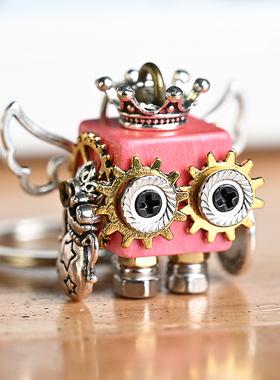 水瓶座手工蒸汽朋克机器人项链坠挂件木质钥匙扣男女生吊坠质感