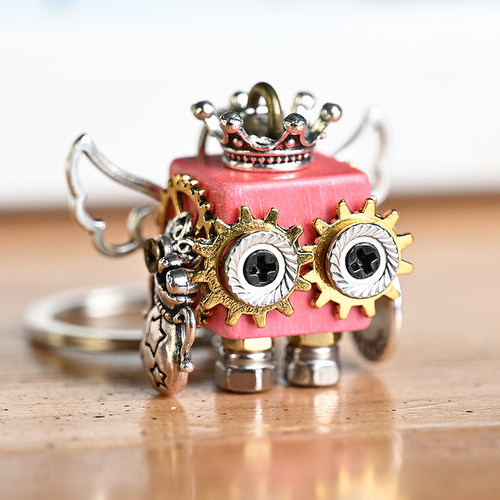 水瓶座手工蒸汽朋克机器人项链坠挂件木质钥匙扣男女生吊坠质感