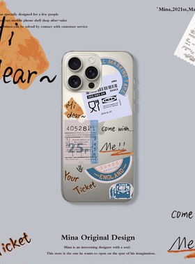 苹果17pro手机壳原色IKE标签iphone16promax手机壳15适用苹果14透明远峰蓝13软12潮软15标签Air创意拼图logo