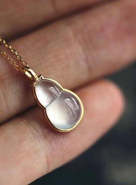 热卖镀s925银镶嵌高冰仿玉髓葫芦吊坠锁骨项链女简约时尚气质百搭