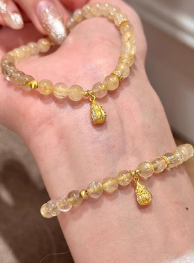 s925银葫芦天然黄水晶手串女设计款金发晶手链轻奢高级感小众手饰