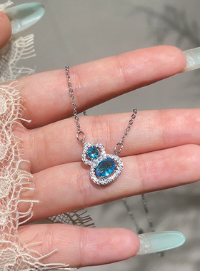 新中式葫芦吊坠项链女蓝色锆石气质锁骨链小众高级感设计项饰批发