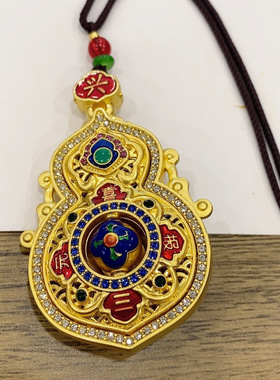 仿古法金镶钻镂空人生四美福禄葫芦吊坠如意算盘锁吊坠镀金算盘锁
