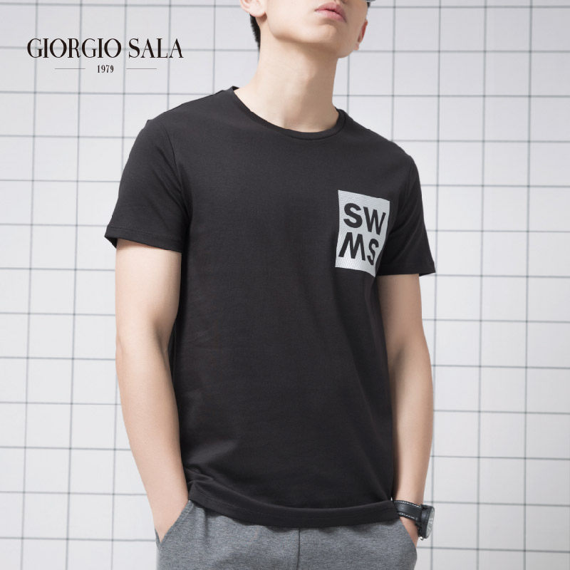 giorgio salagiorgio sala男士T恤春夏季簡約英文字母短袖黑色棉在類目 男裝, T恤中 - 來自Buy2taobao.com提供專業的淘寶代購服務