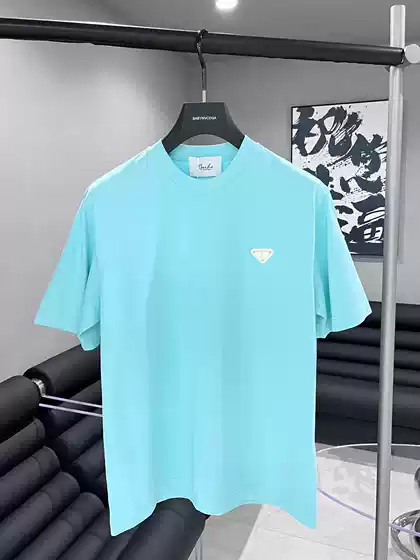2026 Spring/Summer New Luxury Triangle Logo Short-Sleeve T-Shirt for Men, Round Neck Casual Trendy Half-Sleeve Tee, Base Shirt Trend