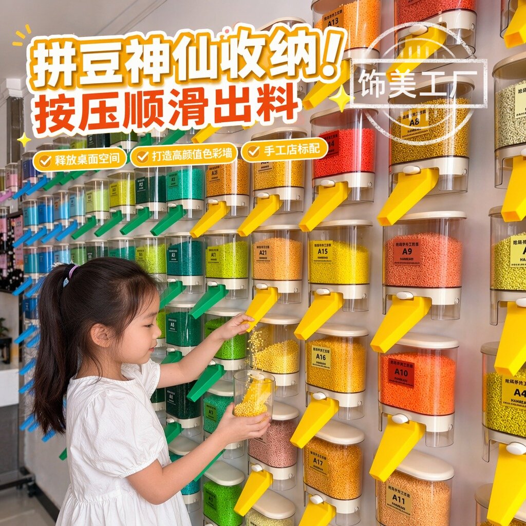 拼豆收纳盒免打孔壁挂式透明分装盒大容量材料罐塑料拼豆店整理盒