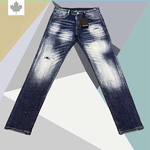 D2牛仔裤刺绣泼墨破洞刀割