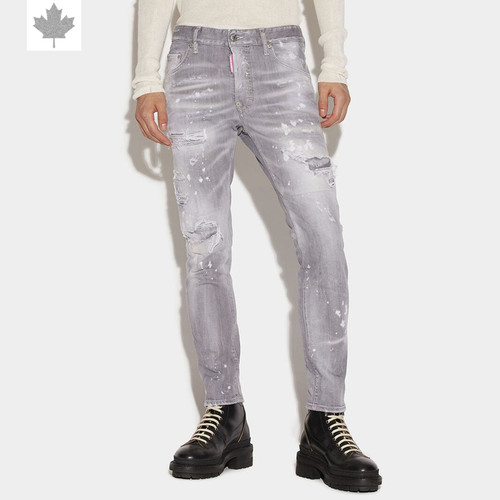 D2牛仔裤男士假破洞泼墨小脚裤